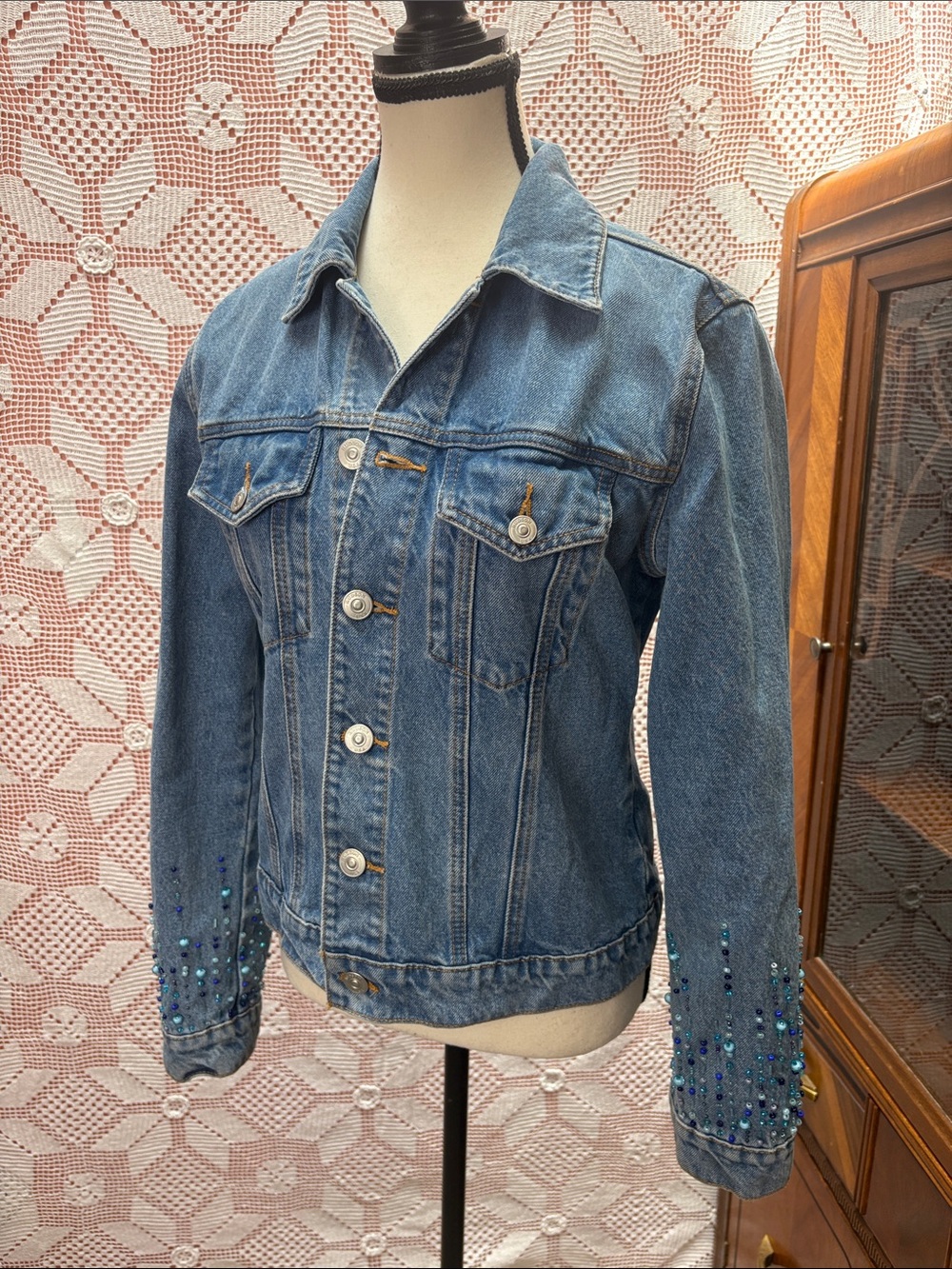 OOAK - Hudson Jeans Medium Wash Hand Beaded Denim Jacket